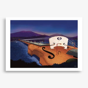 Stampa Artistica Violino - Paesaggio Notturno Musicale -  Regalo Unico per Musicisti e appassionati - Illustrazione originale by Eolotti