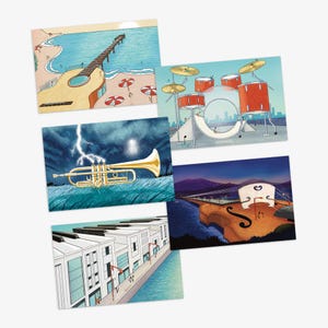 Set di 5 Cartoline a Tema Musicale - Illustrazioni Originali per Appassionati di Musica - Stampa Opaca su Carta di Alta Qualità - By Eolotti