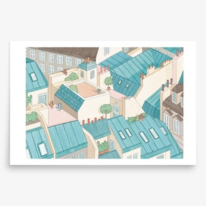 Tetti di Parigi - la vita dei gatti sui tetti di Parigi, stampa giclée  su carta di alta qualità. Illustrazione by Eolotti