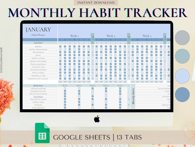 Ultimate digital habit tracker spreadsheet habit tracker etsy