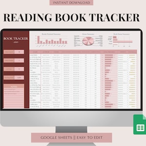 Digital Book Journal Spreadsheet Google Sheets, Book Tracker Log Template Library Dashboard, Reading Log Yearly Dashboard Planner Template