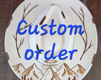 Boho Wedding Hat, Bridal Hat, Custom Burned Hat, Floral Theme, Statement Piece