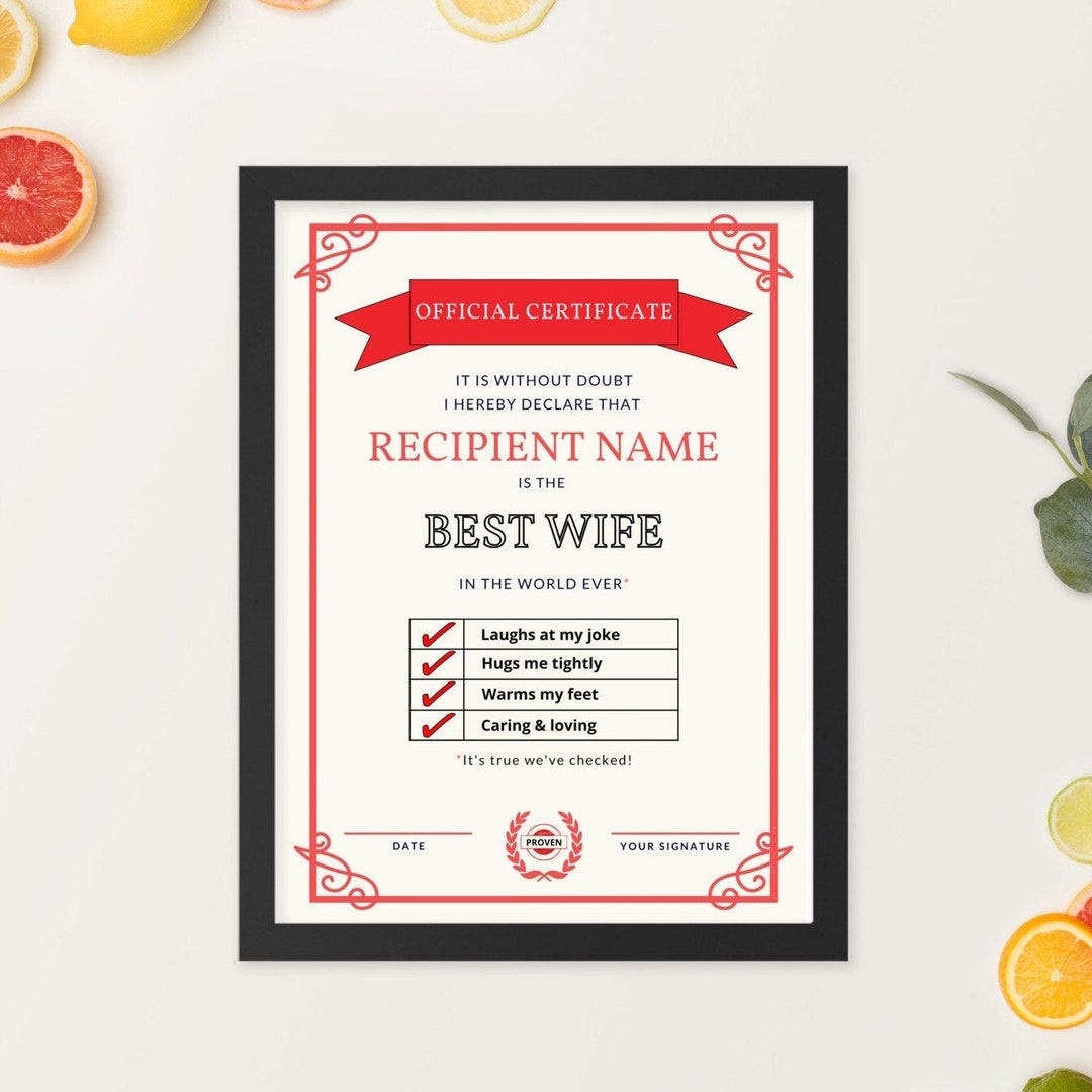 Editable Best Wife Award Certificate Appreciation Gifts for - Etsy