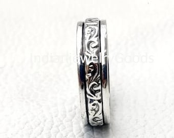 925 Sterling Silver Handmade Flower Tone Spinner Ring For Men Women.