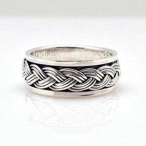 Men's Sterling Silver Braid Spinner Ring, Braided Spinner Rings For Women, Fidget Ring Band, Wide Band Ring, Handcrafted Band, Gift For Him image 5