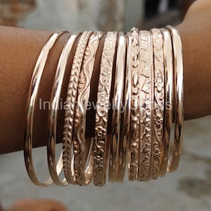 Rose Gold Filled Bangles Stackable bangles bracelets Designer Bangles 12 Day Bangle Solid Copper Set of 12 Bangle Gift For Har Thick Bangles