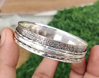 Solid Silver Spinner Bangle, Women Bangle, Spinner Bangle, Statement Bangle, Boho Bangle Stackable Bangle Handmade Bangle Dainty Bangle