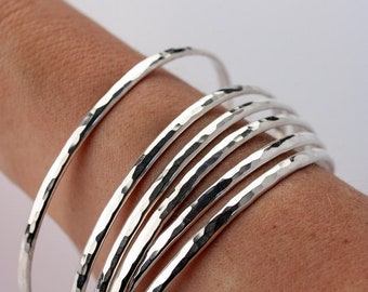 Stacking Bangle in Sterling Silver Sterling Silver Bangle Set Set of 7 Bangles Thin Stacking Bangles Silver Bracelet Set 7 Day Bangles