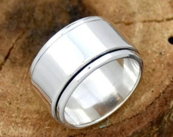 11MM Band 925 Sterling Silver Handmade Spinner Ring For Her. Simple Spinner Ring .Designer By IndianjewelryGoods.