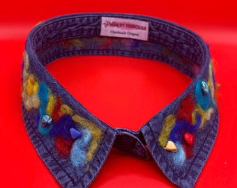 NEEDLE FELTED Fiber Art Denim COLLAR