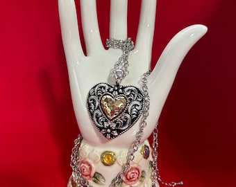 Mixed Metal Heart Pendant Necklace