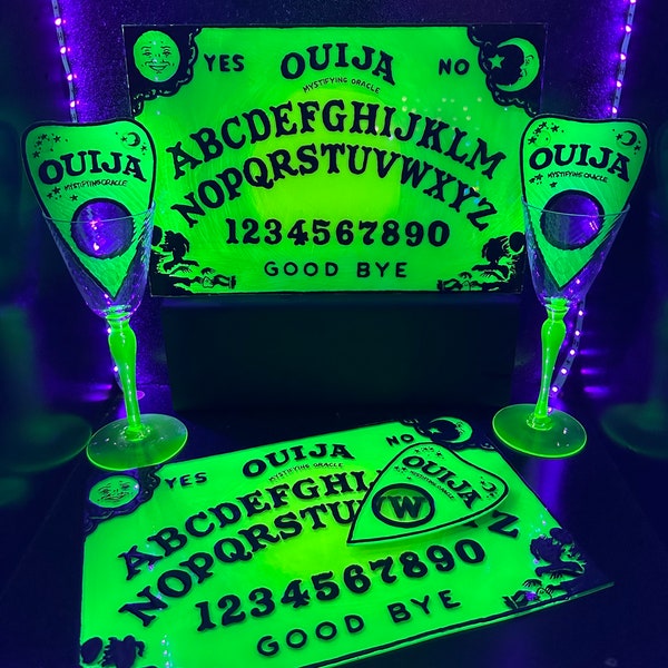 Hand Painted UV Glass Ouija Board & Planchette