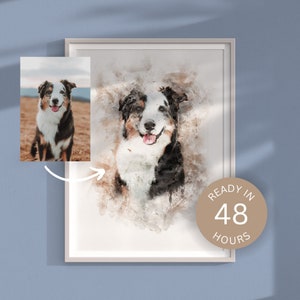 Customised Dog Portrait from Your Photo | Custom Dog Pet Watercolour Wall Art | Digital Printable Instant Download | Dog Parent Gift Idea