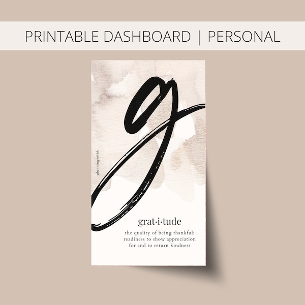 PERSONAL | Gratitude Dashboard | Printable PDF File | PERSONAL Size Ring Planner Dashboard