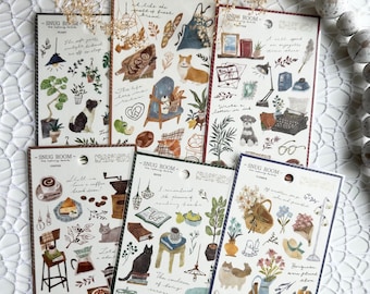 Mind Wave Sickers for Journals, Scrapbook, Junk Journals | Planners | Coffee, Flower, Letter, Plant, Book and Bread