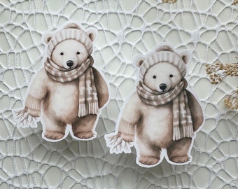 Die cut Stickers Winter Bears White Matte or Semi-Gloss Sticker Die Cut | Measurements approximately 3.4in