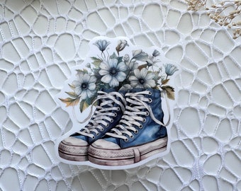 Shoes with Flowers Die Cut Sticker | Transparent Sticker Die Cut | Spring blue Flowers | It measures approximately 3in