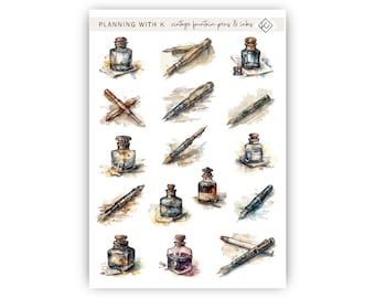 Vintage Fountain Pen and Ink Stickers for planners, journals | Journaling, Junk Journal, Scrapbooking | Fountain Pen & Ink Stickers