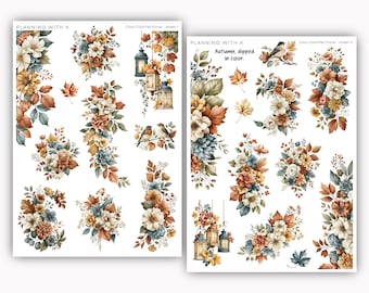 Cozy Colorfall Floral Stickers for planners, journals | Stickers printed on Transparent Matte Sticker Paper| PWK Exclusive