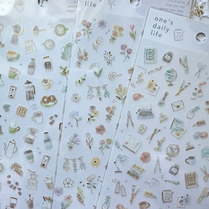 Café Mind Wave, Flor, Papelería con Sickers de lámina de oro para diarios, Álbum de recortes, Diarios basura / Planificadores / Pequeñas pegatinas con lámina de oro