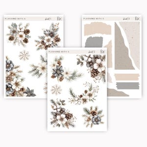 Eleganti adesivi floreali e di carta strappata per agende, diari / Adesivi floreali e di carta strappata stampati su carta adesiva opaca trasparente