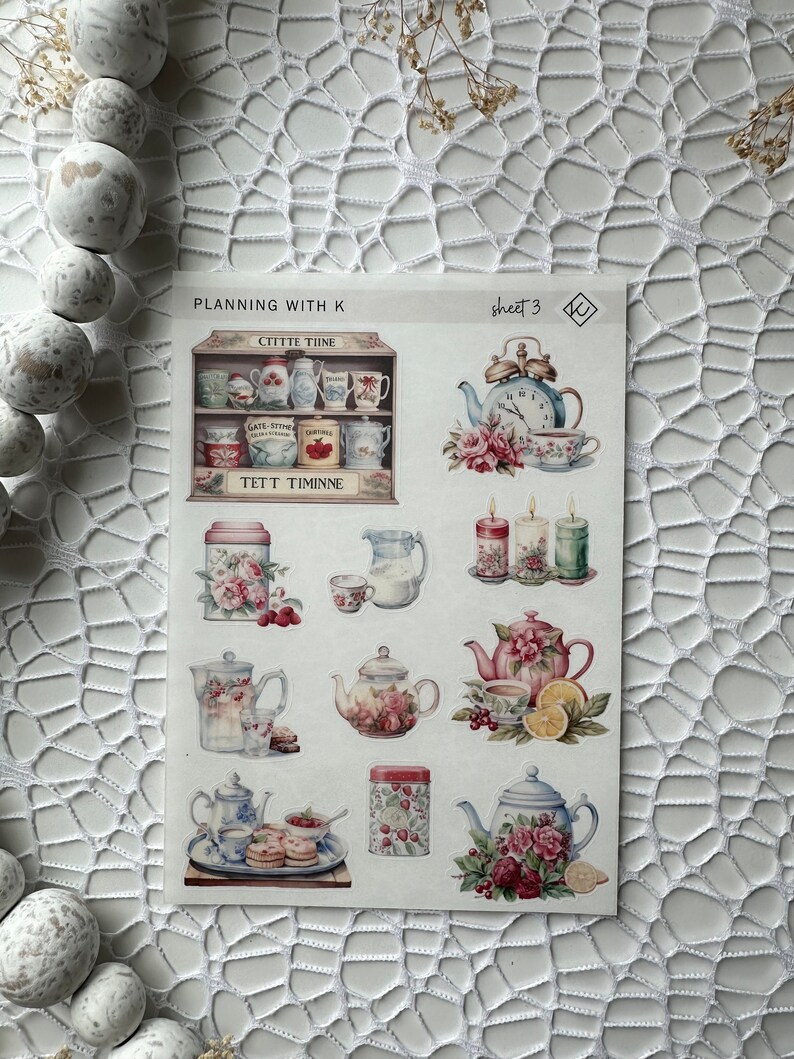 Tea Lover Stickers for planners, journals Printed on Transparent Matte Sticker Paper Tea Lovers Sheet 3