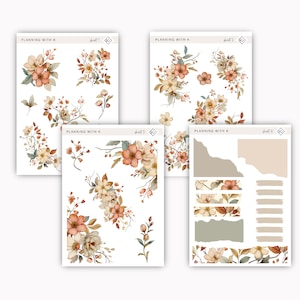 Flower Stickers for planners, journals | Watercolor Flowers & Shapes printed on Transparent Matte Sticker Paper