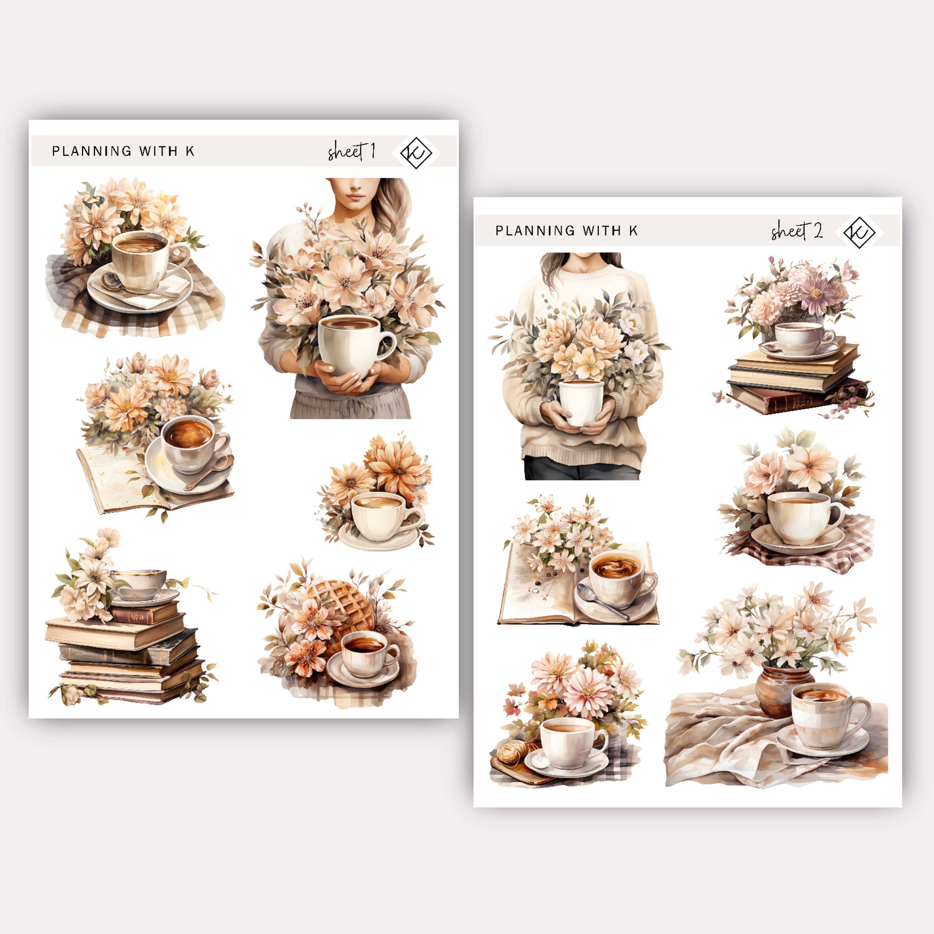 Coffee and Flower Stickers for Planners, Journals | Coffee & Beautiful ...