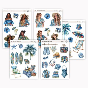 Denim Vibes at the Beach Aufkleber für Planer, Journals | Gedruckt auf Transparentem Matte Sticker Papier | Frühling, Strandliebhaber