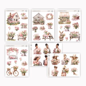 Blush Tulip Stickers for planners, journals | Blush, Pink Tulip Stickers printed on Transparent Matte Sticker Paper | Spring