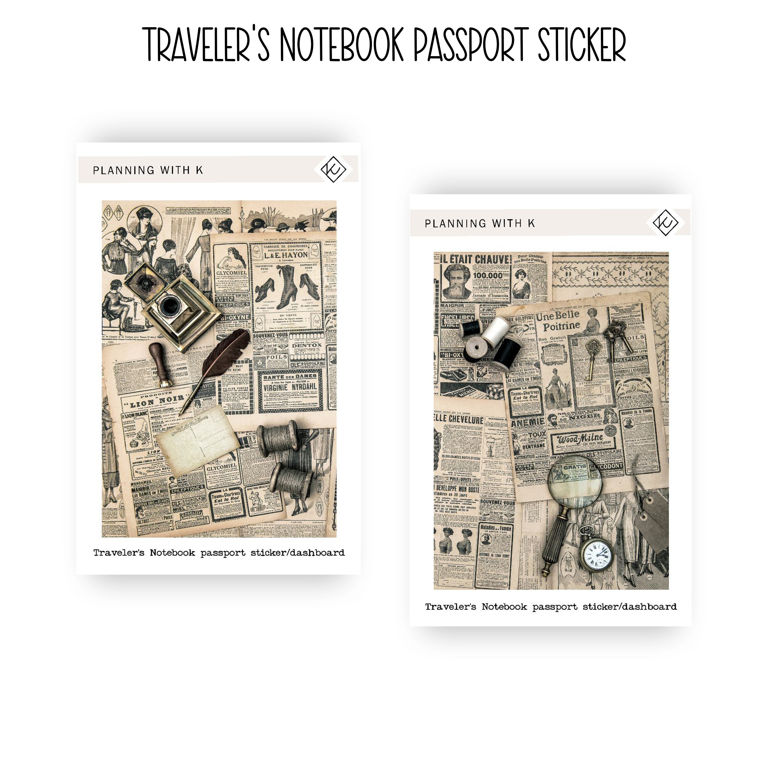 Traveler's Notebook Sticker/Dashboard | Printed on Transparent Matte Sticker Paper | See Video & Photos | Vintage Background | TN Passport