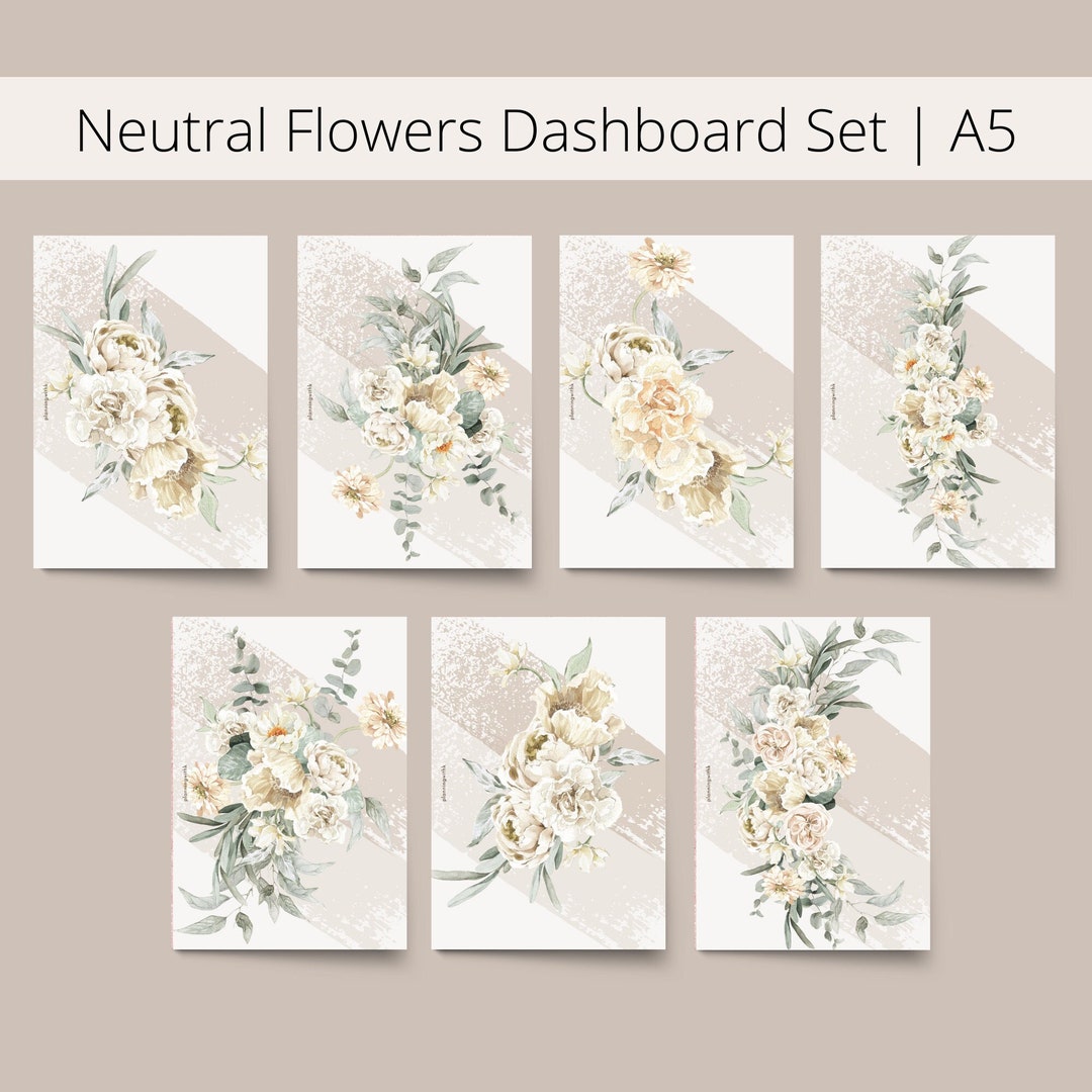 A5 Neutral Flowers Dashboard Set Chic Flowers PDF A5 Ring Planner - Etsy