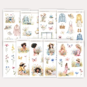 Frühling liegt in der Luft Aufkleber für Planer, Journals | ♥ Bestickte Sticker in Wasserfarben auf Transparentem Matte Sticker Papier Gedruckt