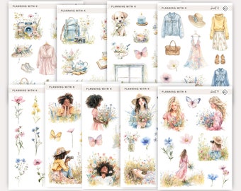 Le printemps est dans l'air Stickers pour agendas, journaux | Stickers aquarelles subtiles imprimés sur du papier autocollant mat transparent