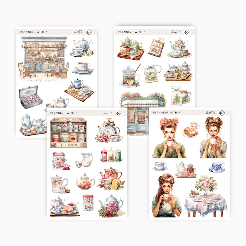 Tea Lover Stickers for planners, journals Printed on Transparent Matte Sticker Paper Tea Lovers All 4 Sheets