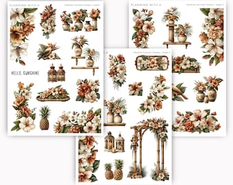 Hawaiian Summer Flower Stickers for planners, journals | Summer Flowers printed on Transparent Matte Sticker Paper