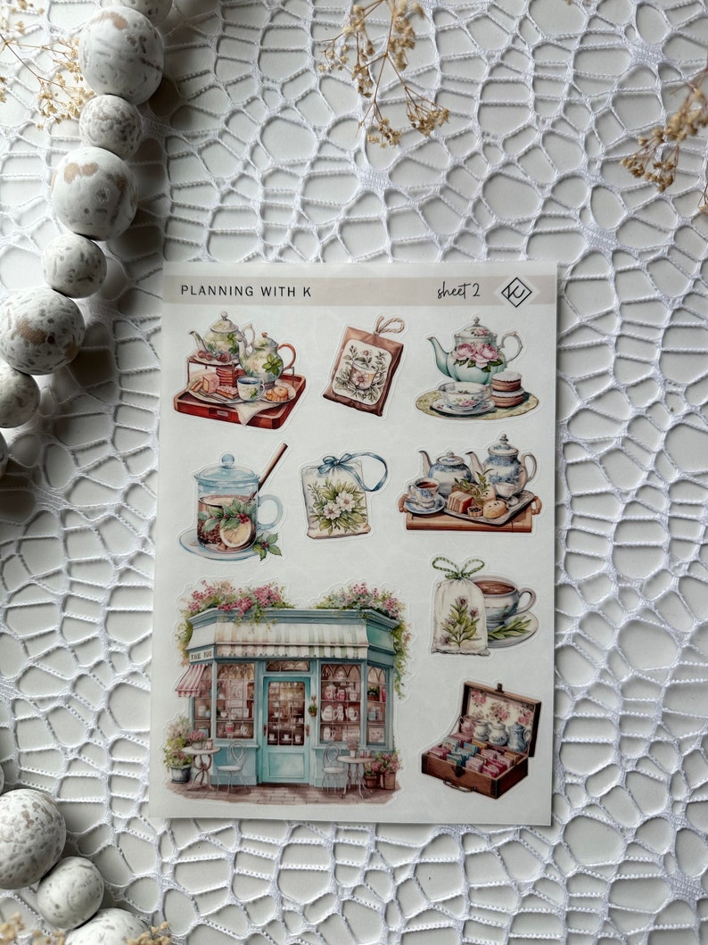 Tea Lover Stickers for planners, journals Printed on Transparent Matte Sticker Paper Tea Lovers Sheet 2