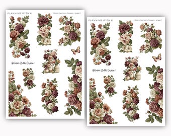 Bloom Harmony Flowers Stickers for planners, journals | Stickers printed on Transparent Matte Sticker Paper| PWK Exclusive
