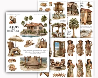 Summer by the Beach Stickers, Planner Journal Stickers, Transparent Matte Paper | PWK
