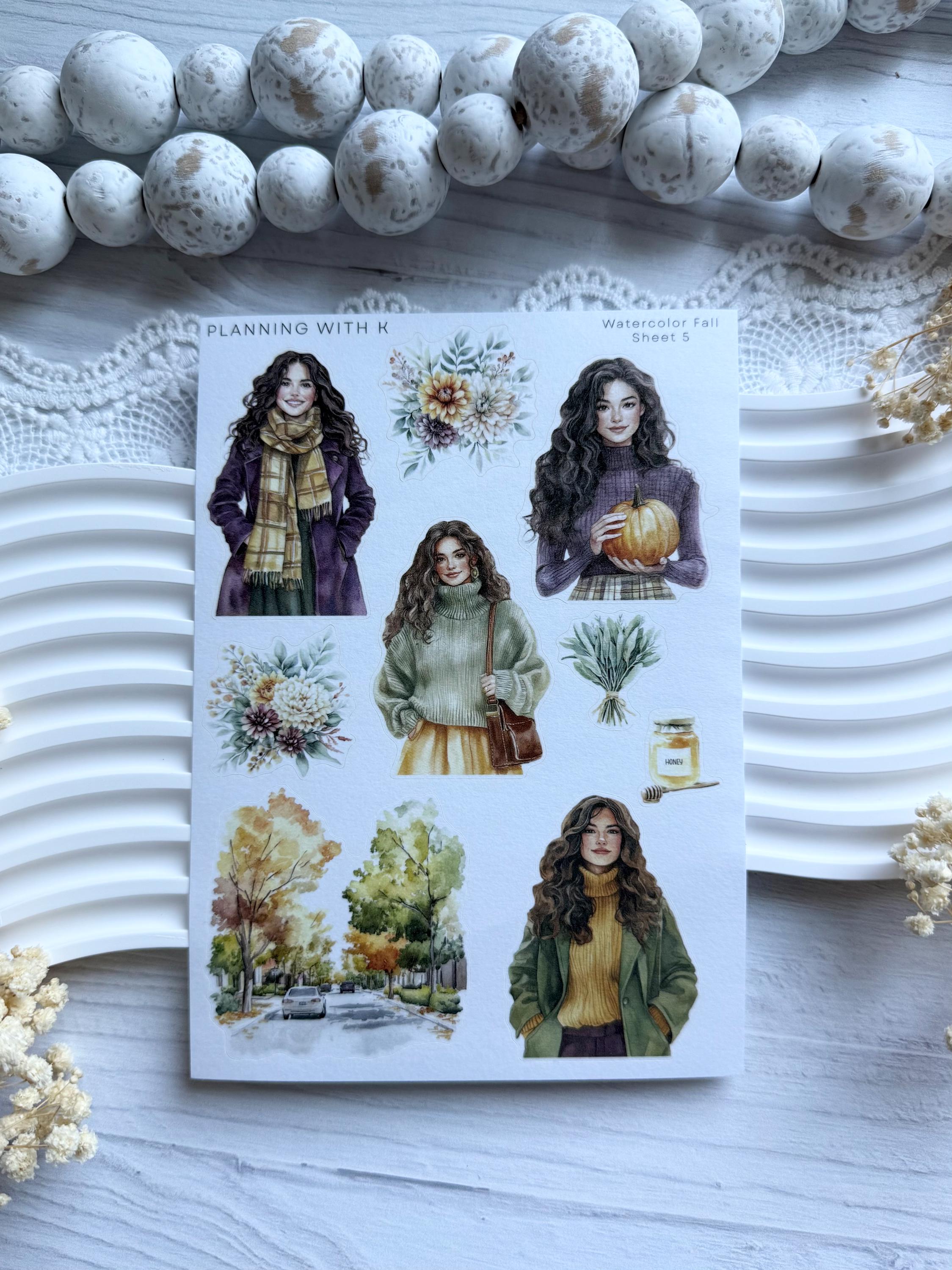 Watercolor Fall Stickers for Planners, Journals | Printed on Washi ...