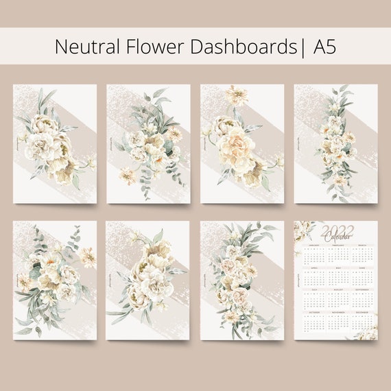 A5 Neutral Flower Dashboard Set Chic Flowers PDF A5 Ring Etsy
