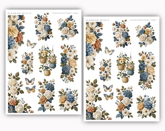 Summer Stories Flower Stickers for planners, journals | Stickers printed on Transparent Matte Sticker Paper| PWK Exclusive