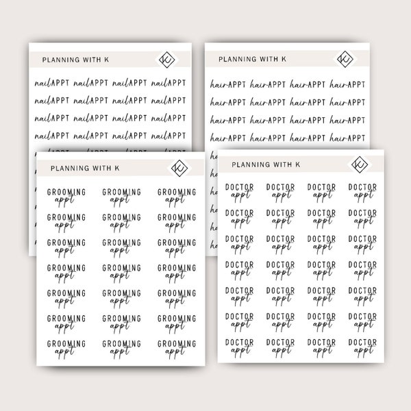 Duo Font appointment Stickers | Nail appt, Hair appt, Grooming appt, Doctor appt kiss cut stickers in Transparent matte sticker paper