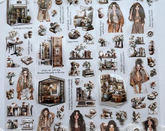 Cinta adhesiva precortada Boho Brew Coffee / Muestra en bucle o rollo / Junk Journal, Scrapbook, Collage / Planning With K Pet Tape / Café