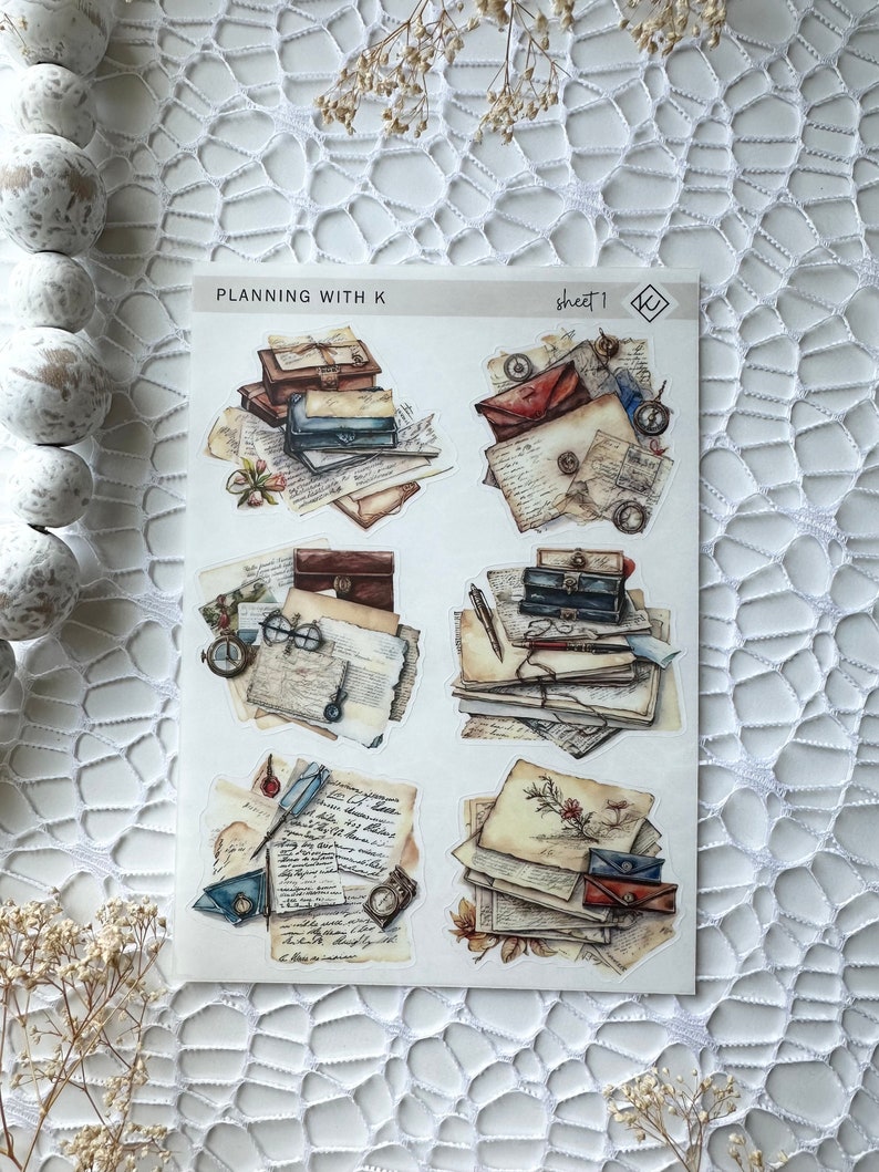 Vintage Letters, Paper, Pens, Desk Stickers for Planners, Journals ...
