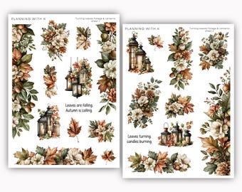 Turning Leaves Foliage & Lanterns Stickers for planners, journals | Stickers printed on Transparent Matte Sticker Paper| PWK Exclusive