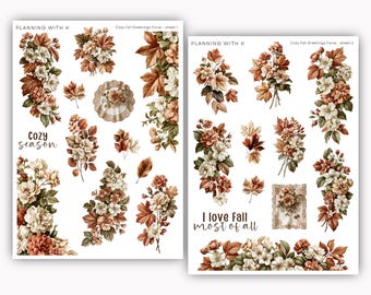 Cozy Fall Greetings Floral Stickers for planners, journals | Stickers printed on Transparent Matte Sticker Paper| PWK Exclusive
