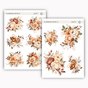 Neutral Boho Flower Stickers for planners, journals | Neutral Flowers Stickers printed on Transparent Matte Sticker Paper