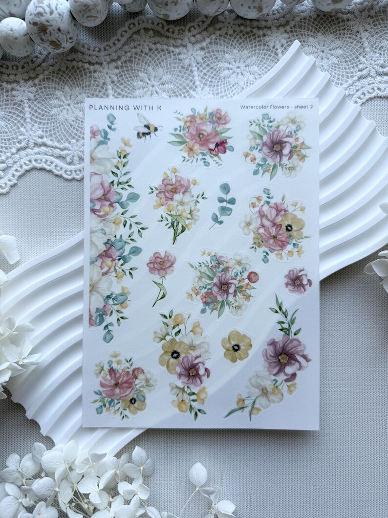 Watercolor Flowers Stickers, Pastel Colors, Planner Journal Stickers ...