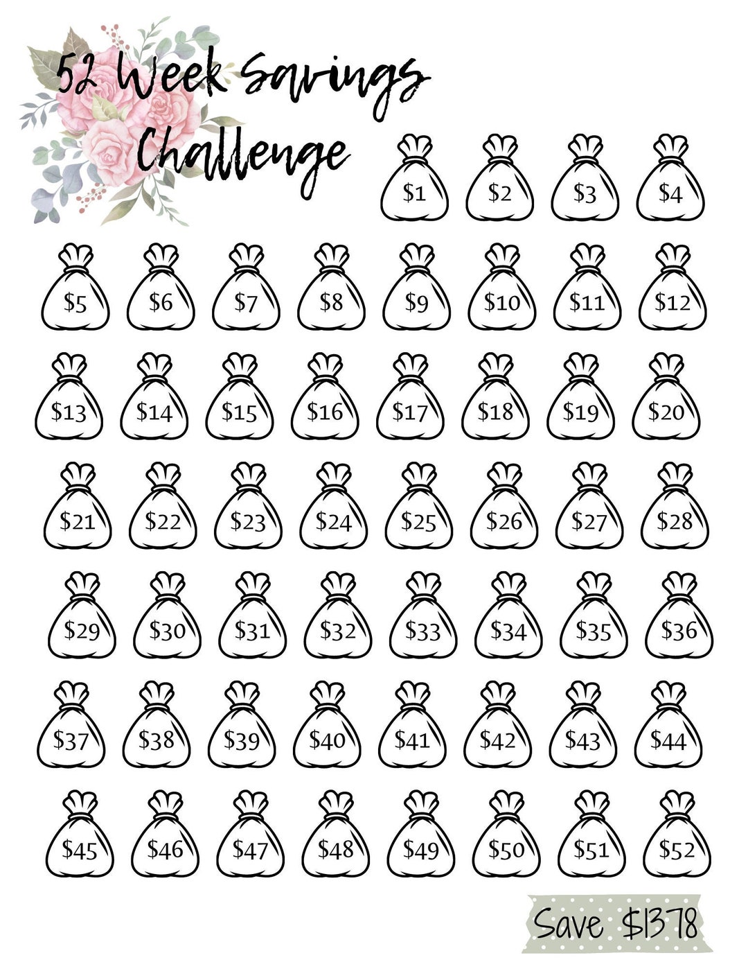 52 Week Savings Challenge Digital PDF Download File Have Fun Saving Money Save 1378 Etsy 52 Week Savings Challenge Digital PDF Download File Have Fun Saving Money Save 1378 Etsy